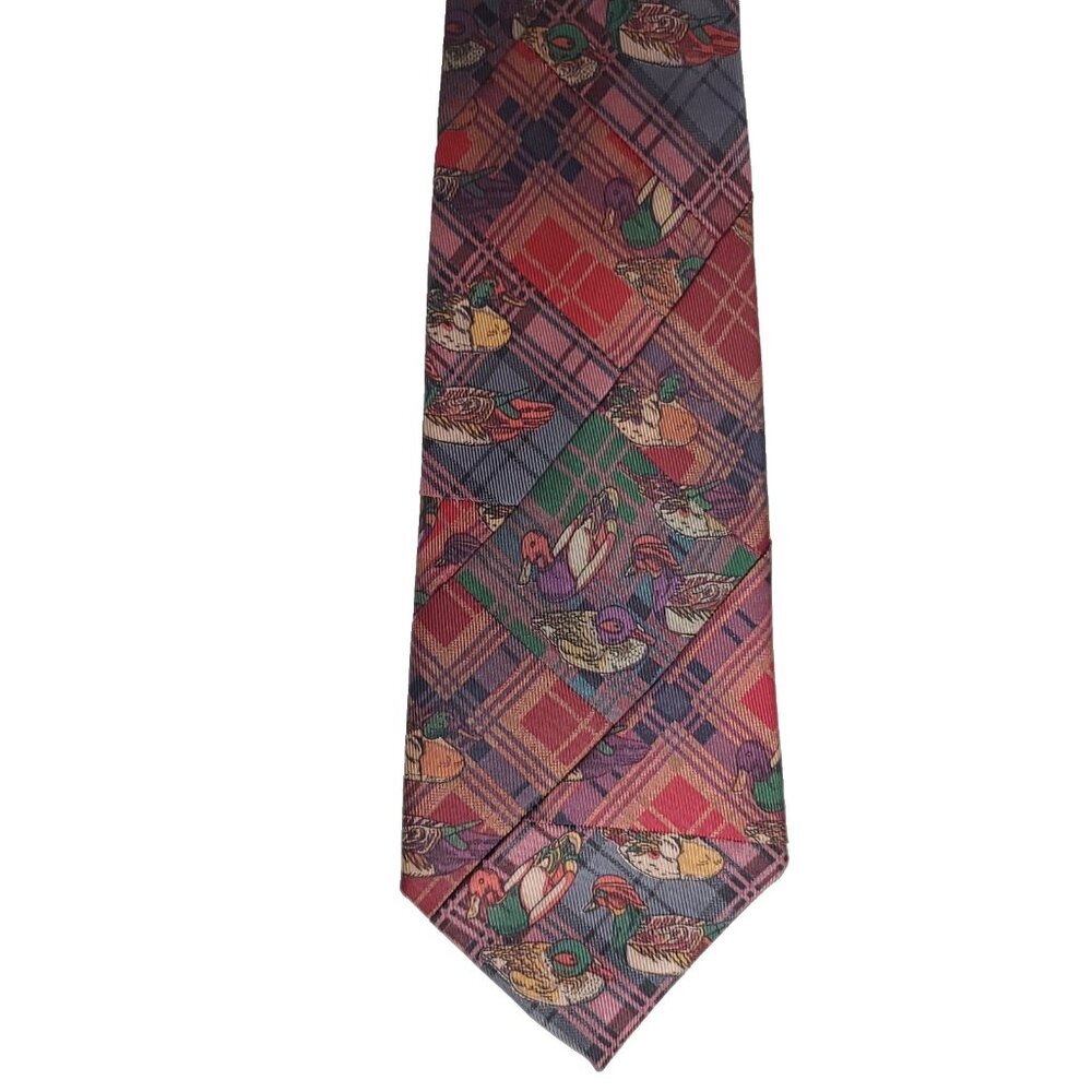 Robert Talbott Silk Tie Patchwork Plaid Ducks Bur… - image 3